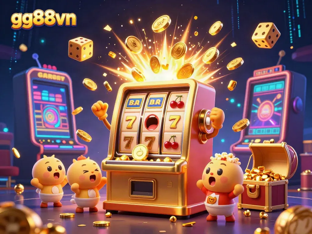Celebrate wins with gg88vn's lively 3D slot machines, showcasing a vibrant casino experience.