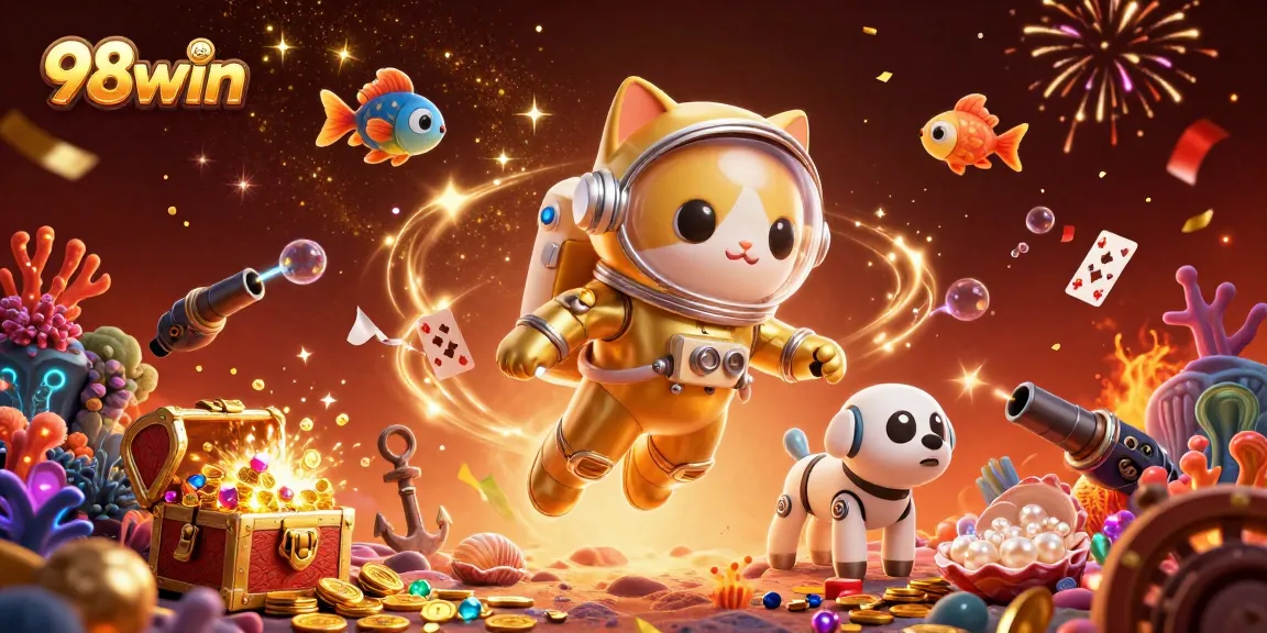 Experience thrilling action at 98win with explosive treasures and vivid gaming elements in a colorful cosmic casino.