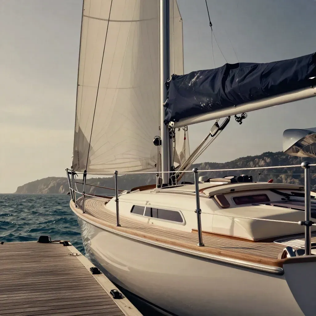 Yacht a vela privato in virata, coperta in teak e vele tese sul mare.