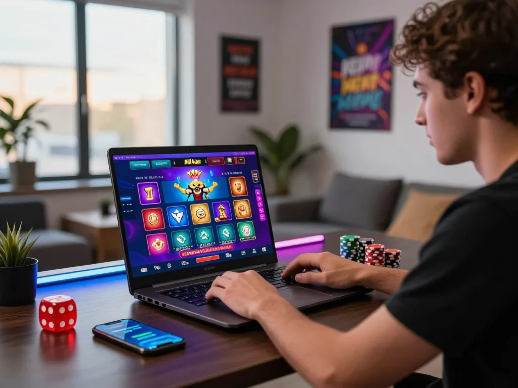 Vibrant gaming scene featuring a user engaging with the 789P online gambling platform.