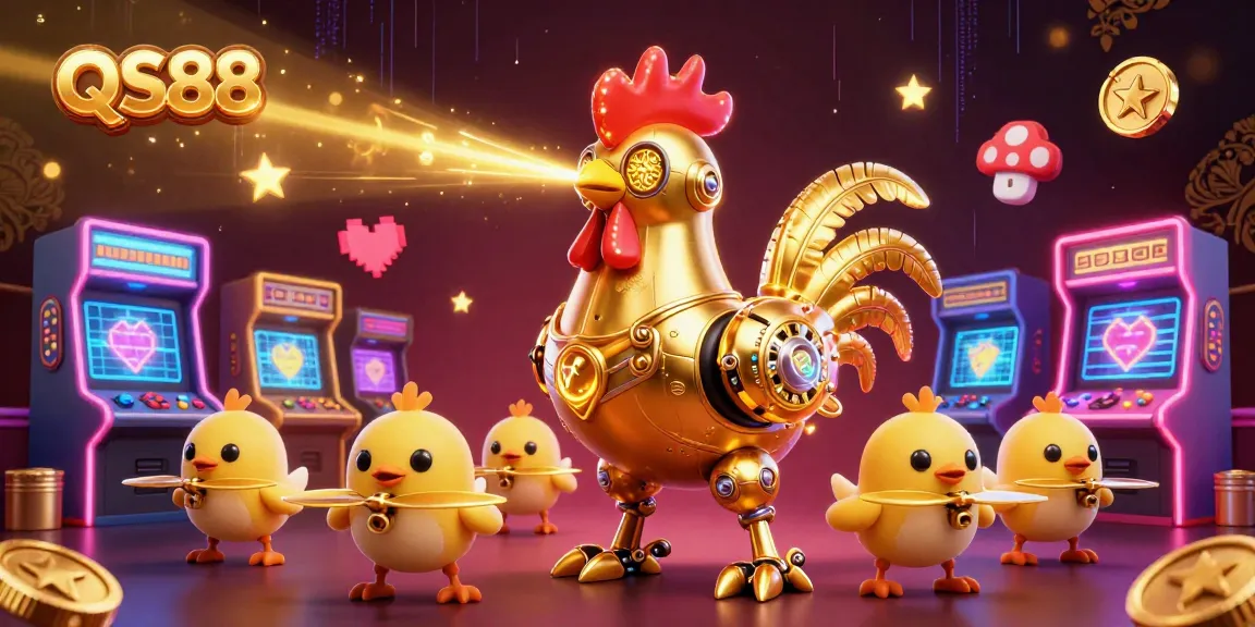 Engage in exhilarating cockfighting action at QS88, surrounded by dynamic gaming elements and vibrant visuals.