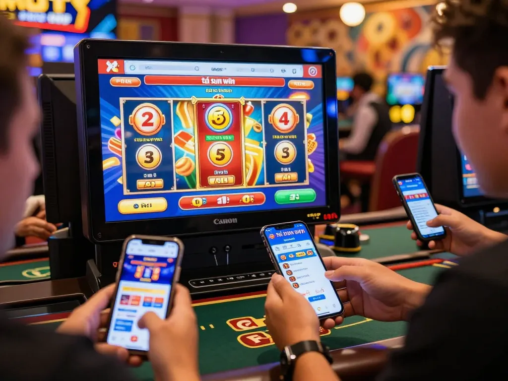Image showcasing players using the tải sun win app in an engaging online casino atmosphere.