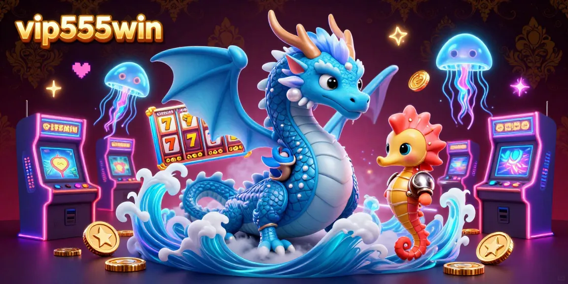Experience winning with vip555win as a vibrant dragon and knight light up a casino gaming world.