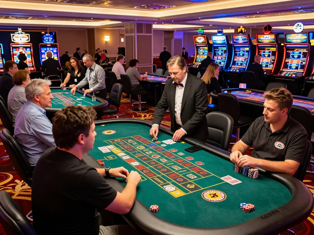 Players engaging in lively roulette gameplay at a casino showcasing debet services, with chips in motion.