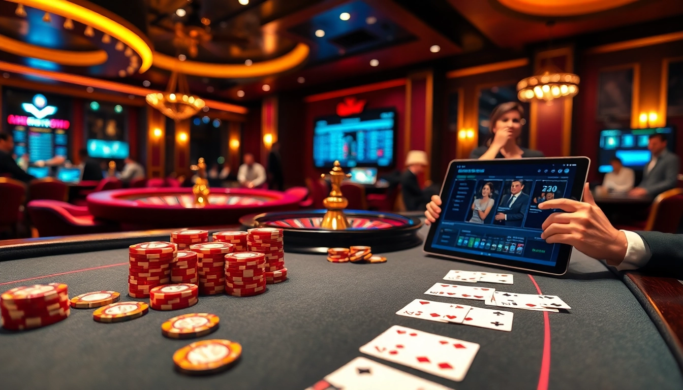 Sahamtoto online platform showcasing vibrant casino games and engaging players at tables.