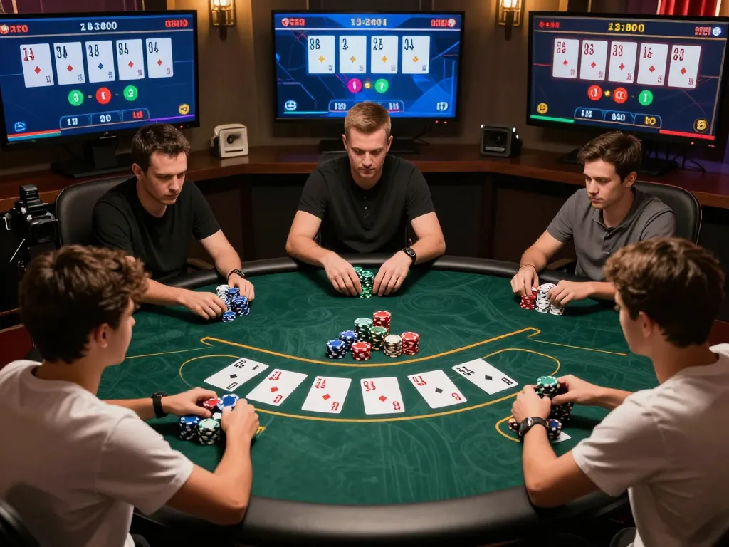 Players engaging in intense online poker at home, illustrating nhà cái Net88 gaming strategy.