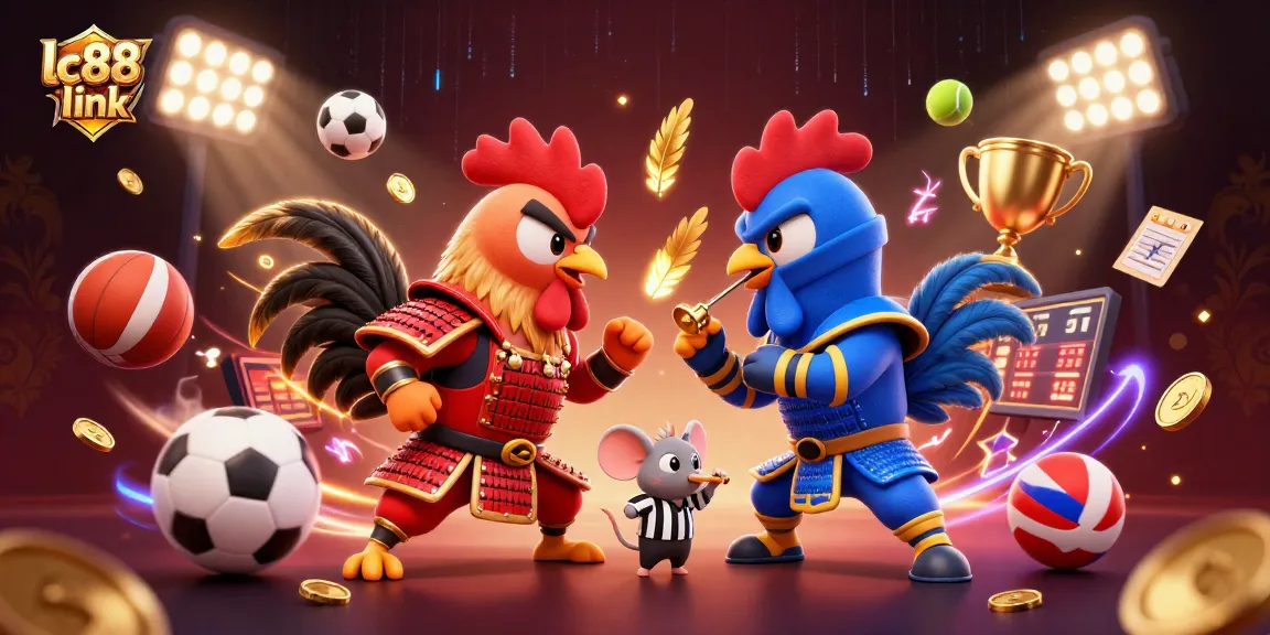 Engage with the lc88 link in a dynamic standoff between roosters, capturing the thrill of online betting.
