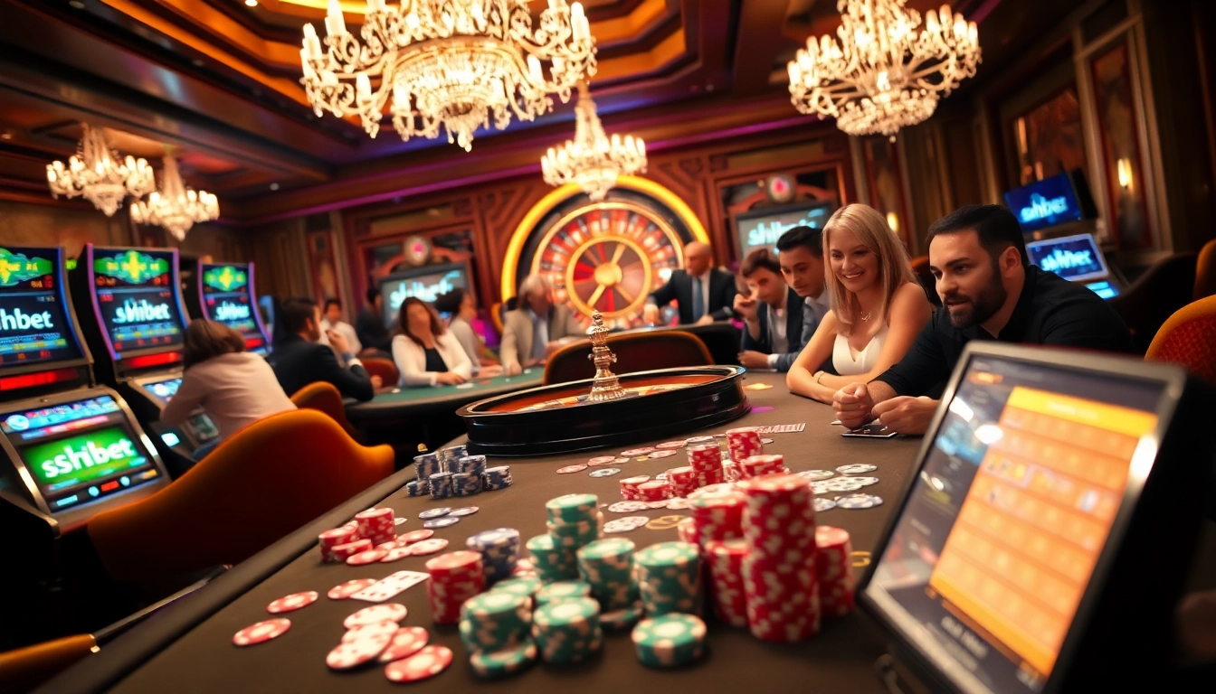 Join the excitement at shbet's luxurious gambling table filled with colorful chips and cards.