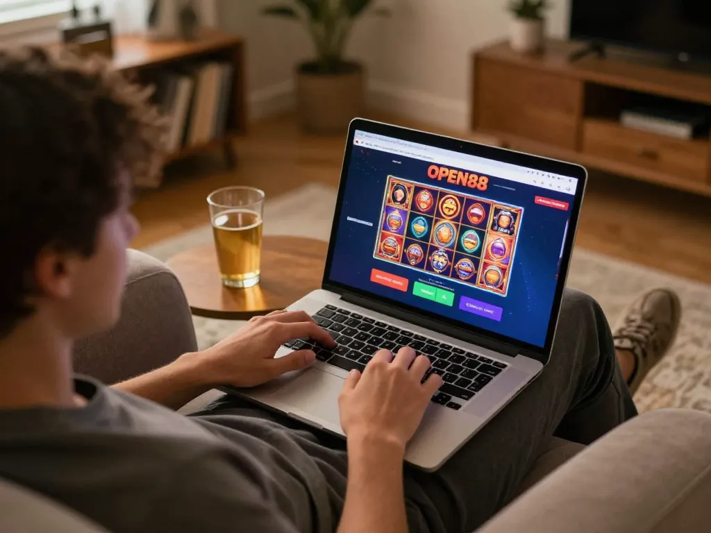 Engaging in online slot games at OPEN88 from a cozy home setting