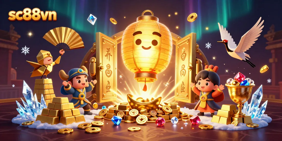 Immerse in the vibrant sc88vn casino scene with golden lantern spirits and jewels.