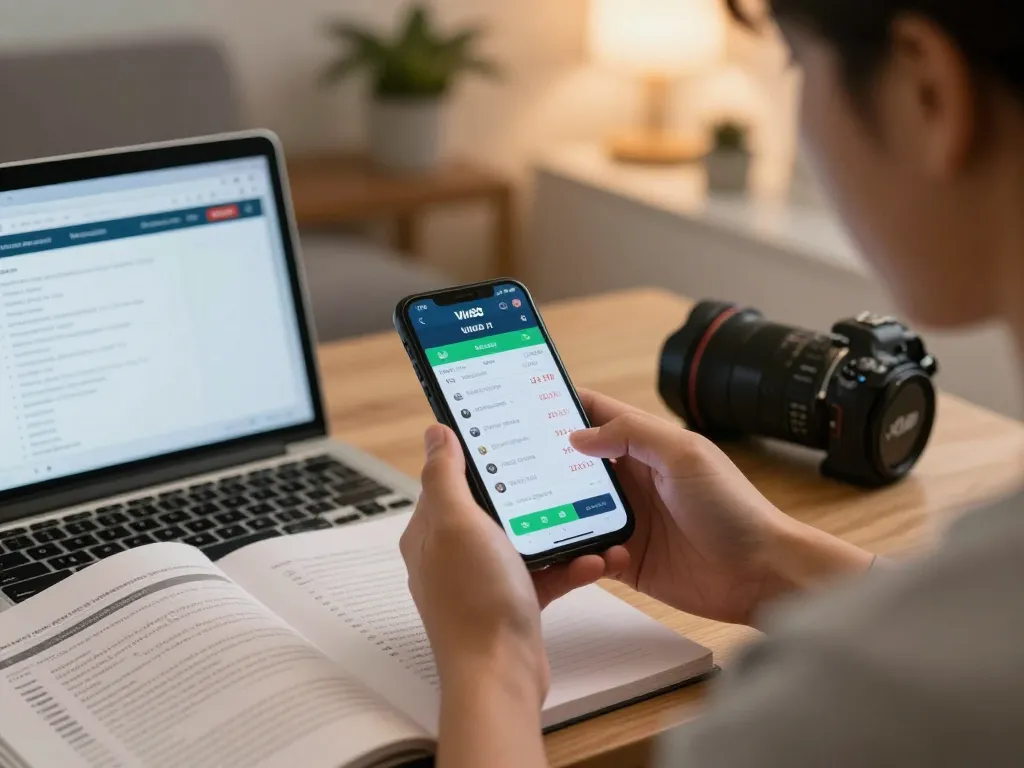 Engaging with Vin88 sports betting app on smartphone in a cozy home setting.