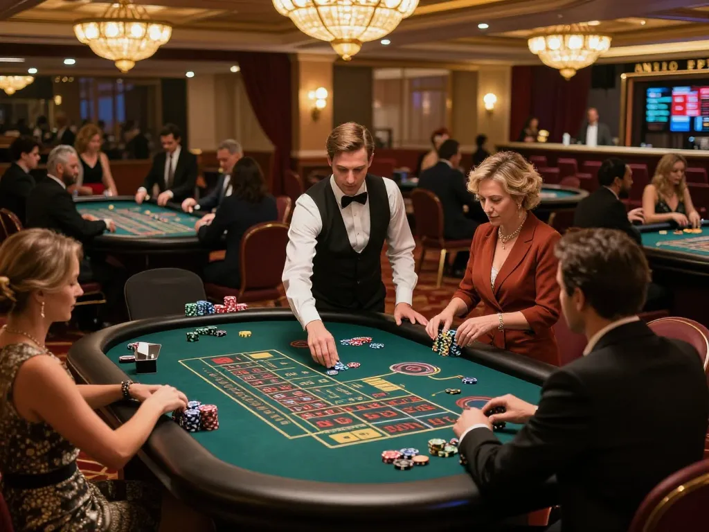 Players placing bets at DA88 roulette tables in an upscale casino environment with vibrant lighting.