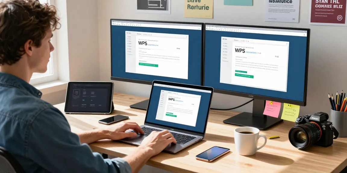 Professional downloading WPS Download on sleek laptop in modern office