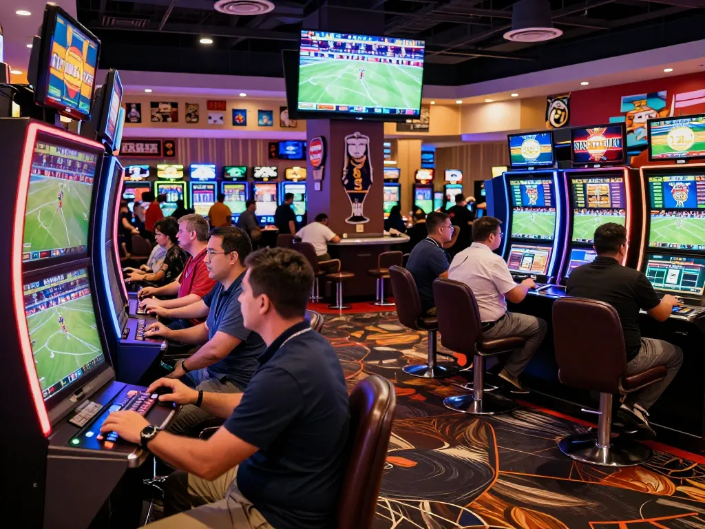 Sports bettors engaging in fast-paced action at a casino while placing keo nha cai wagers on live events.