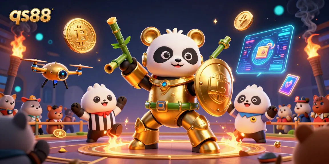Engage with exciting qs88 slots featuring a dynamic 3D golden panda and thrilling casino elements.