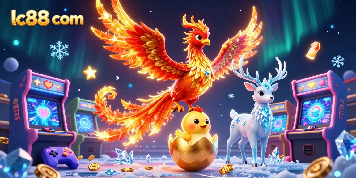 Experience the thrill at lc88 com with a vibrant casino-themed 3D illustration featuring a fire phoenix and gaming elements.