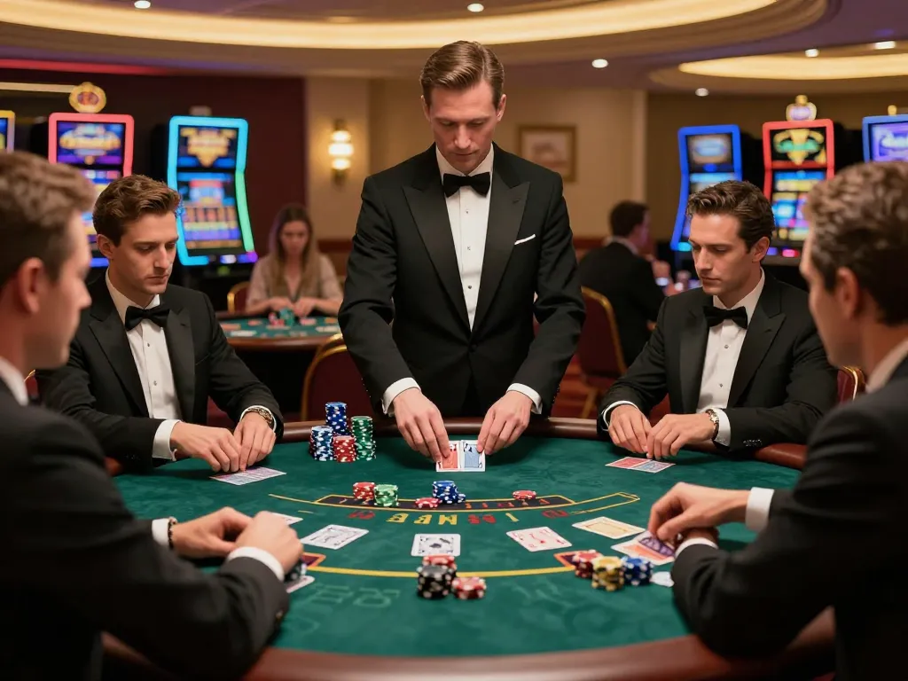 lc88 players engaged at a high-stakes blackjack table in an upscale casino atmosphere