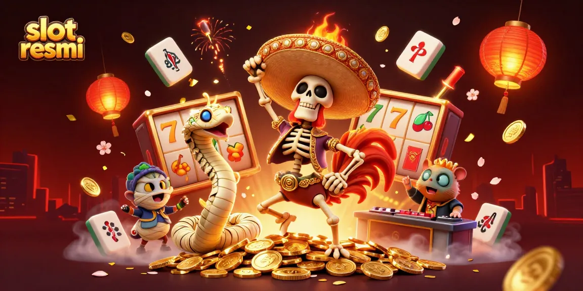 Experience exciting wins at slot resmi with vibrant characters celebrating surrounded by casino symbols.