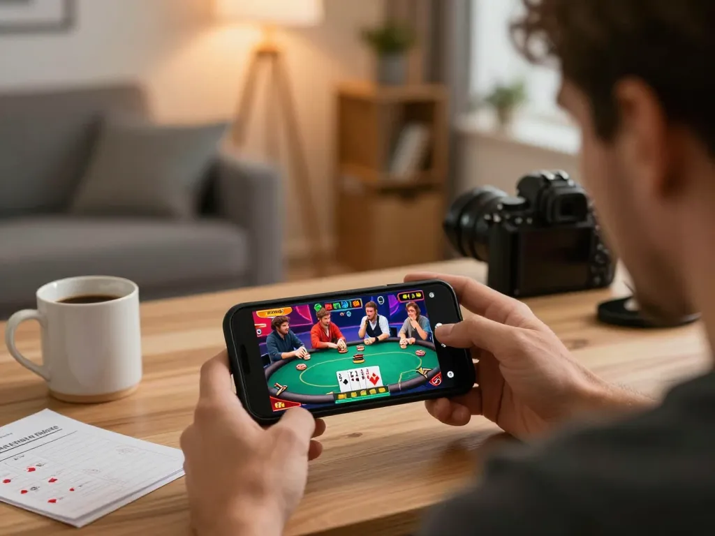 Engaged player at home using https://net88.wtf/ for online poker gameplay with exciting graphics