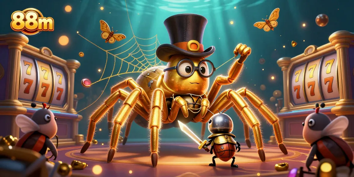 Engage with 88m as a golden tarantula and beetle knight weave a dazzling casino web.