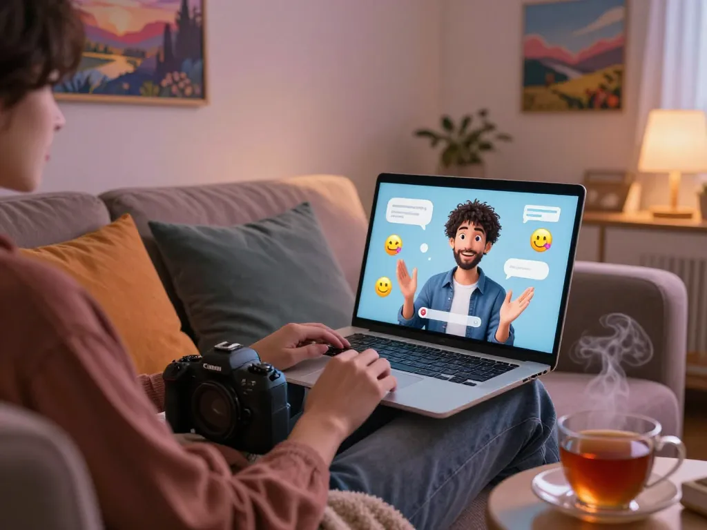 Engaging sexting AI conversation in a cozy chat room setting with warm lighting and a relaxed atmosphere.