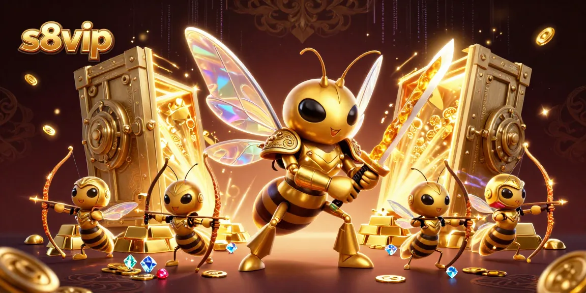 S8 VIP captures thrilling gameplay with a golden hornet samurai and treasure-filled scene.