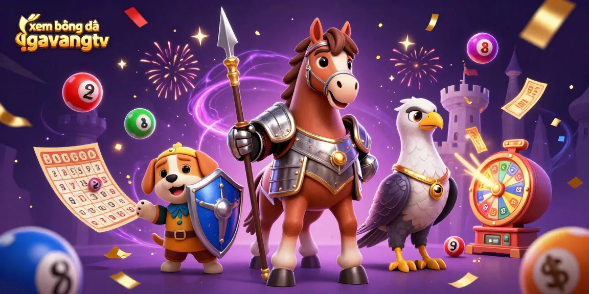 Xem bóng đá gavangtv features a knight, puppy, and falcon in a vibrant, dynamic gambling scene