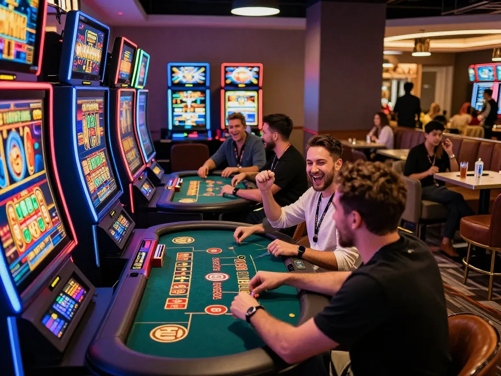 Players enjoying the excitement of the 789 club online casino environment with vibrant lights and games.