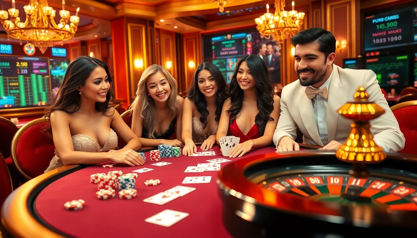 UU88 players enjoying a thrilling poker game at a luxurious casino table with colorful chips.