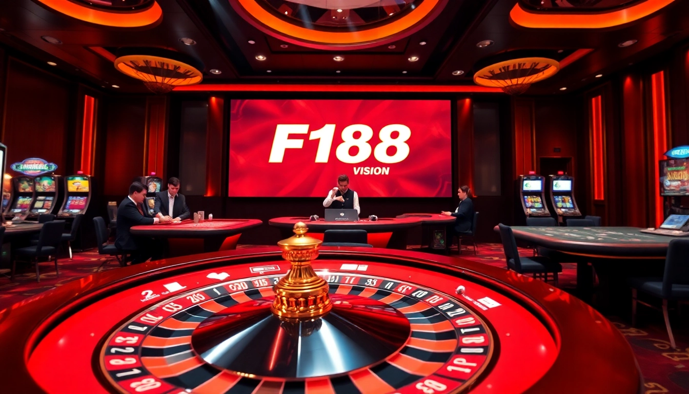 Experience the thrill of betting at https://f168.vision/ with our vibrant casino scene featuring roulette and slot machines.