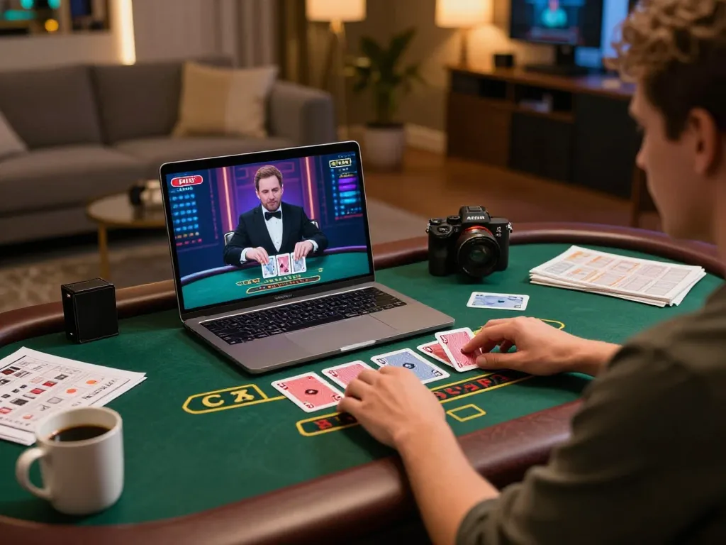 Player enjoying vic88 online casino blackjack while focusing on live dealer game interface.