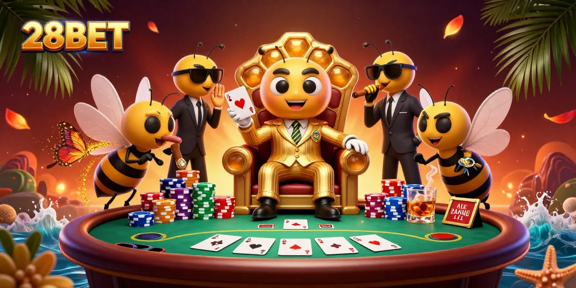 Experience the thrilling 28BET atmosphere with exciting poker dynamics and vibrant characters.