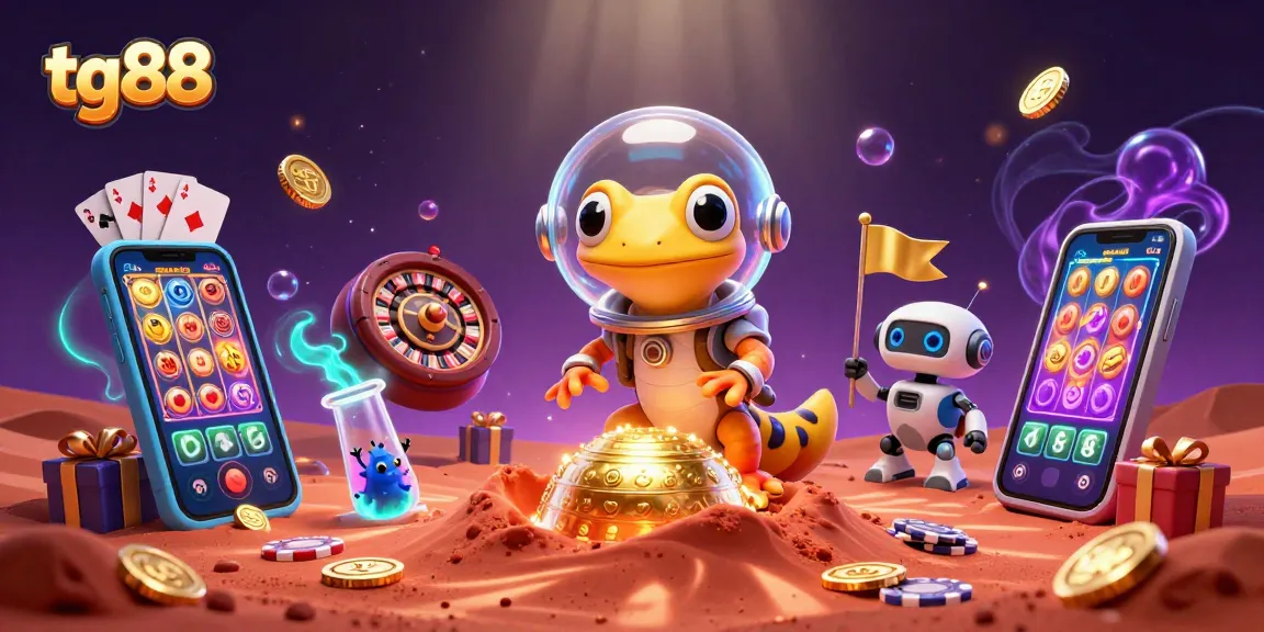 Experience exciting gaming at tg88 with cartoon characters discovering treasures in a vibrant casino atmosphere.
